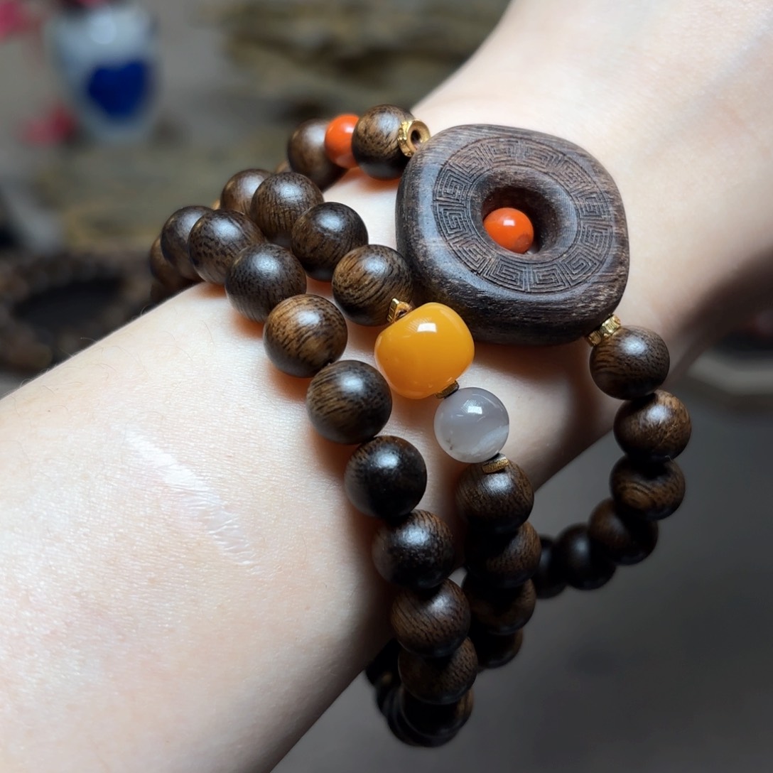 沉香手串越南芽庄帝王绿棋限量款0.8+芽庄白棋沉香木雕配饰