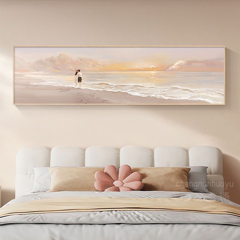 北欧卧室装饰画情侣海景简约主卧房间背景墙挂画酒店样板间床头画