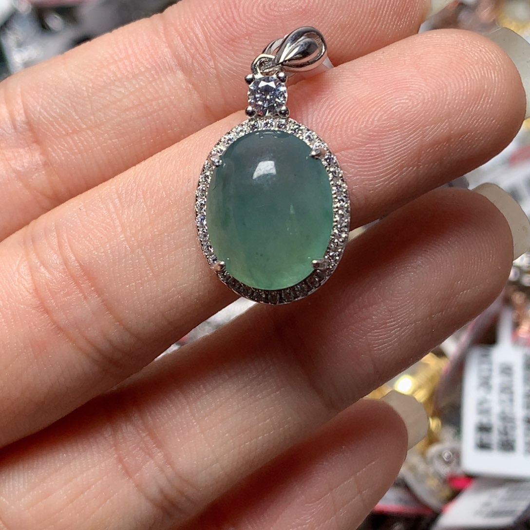 翡翠戒指银S925镶嵌天然翡翠吊坠