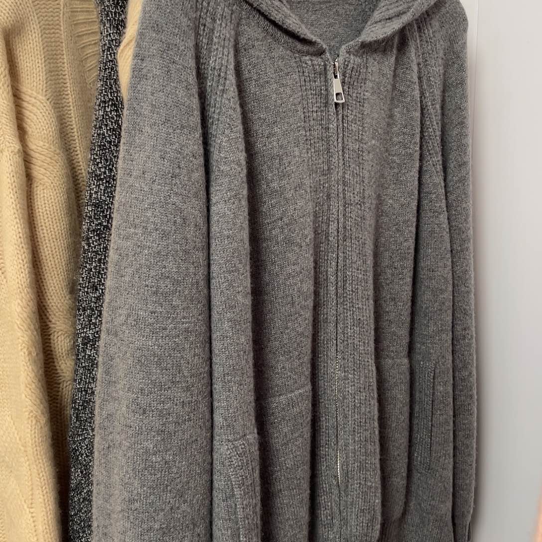 LP双拉链连帽羊绒开衫