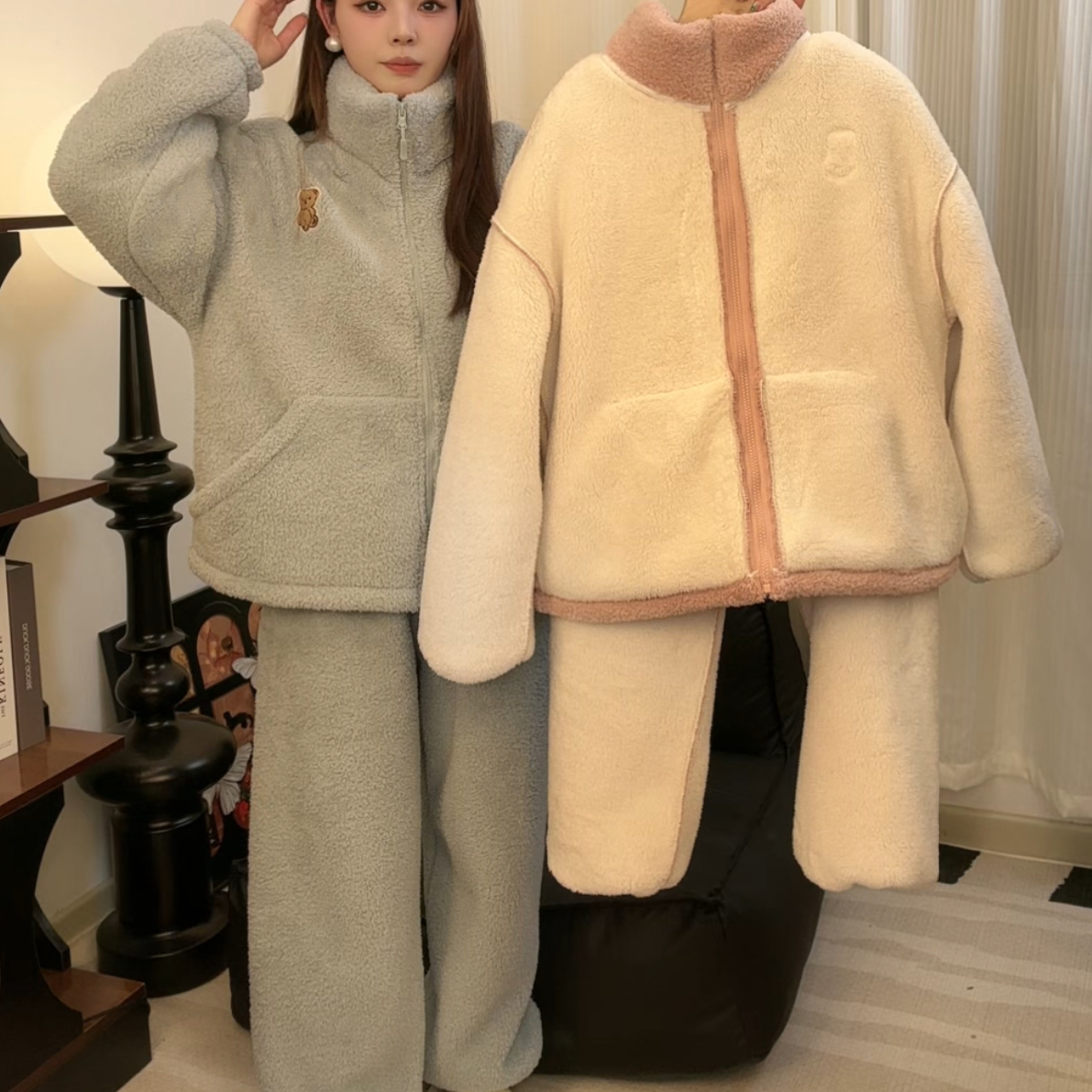 【极寒系列】1700克羊羔绒双层加厚2025新睡衣女套装冬季加绒家居服