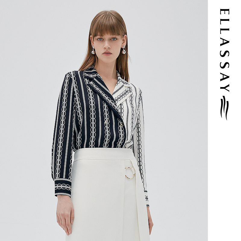 【达人专享】歌力思秋季撞色拼接高级感衬衫女EWF333C02400