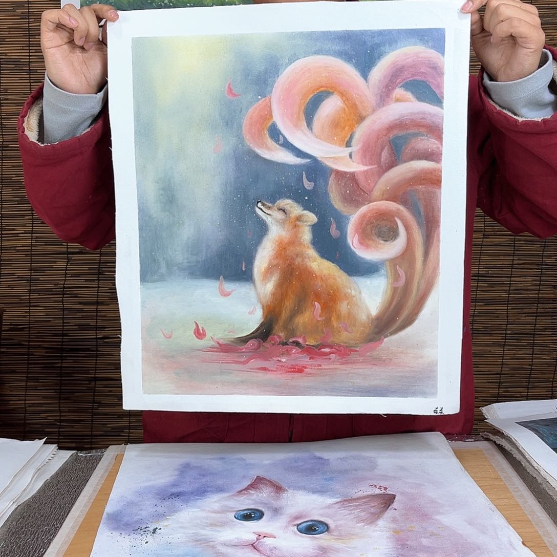 油画行路人小院绘画作品竞拍成功