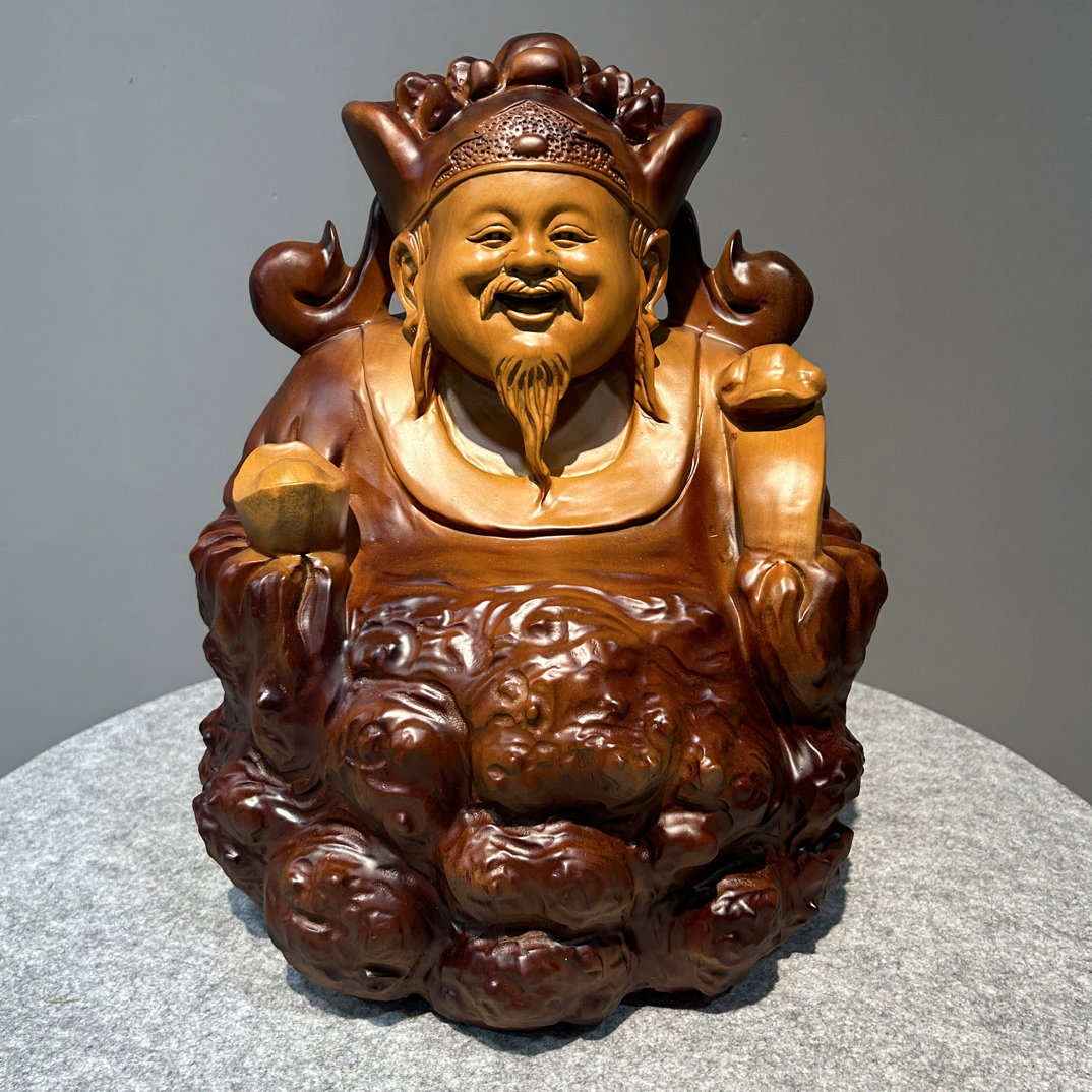 香樟木财爷全手工雕刻创意摆件实木工艺品