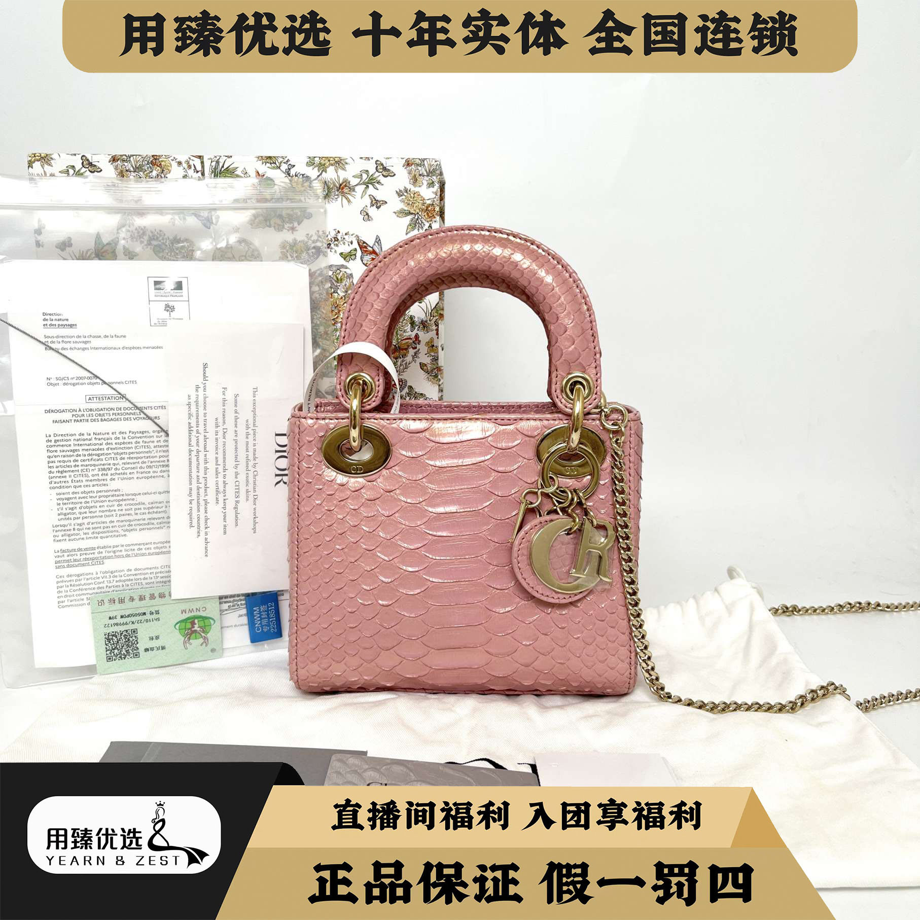 99新 DIOR/迪奥 三格戴妃偏光稀有皮血蟒lady斜挎包/BB1396502