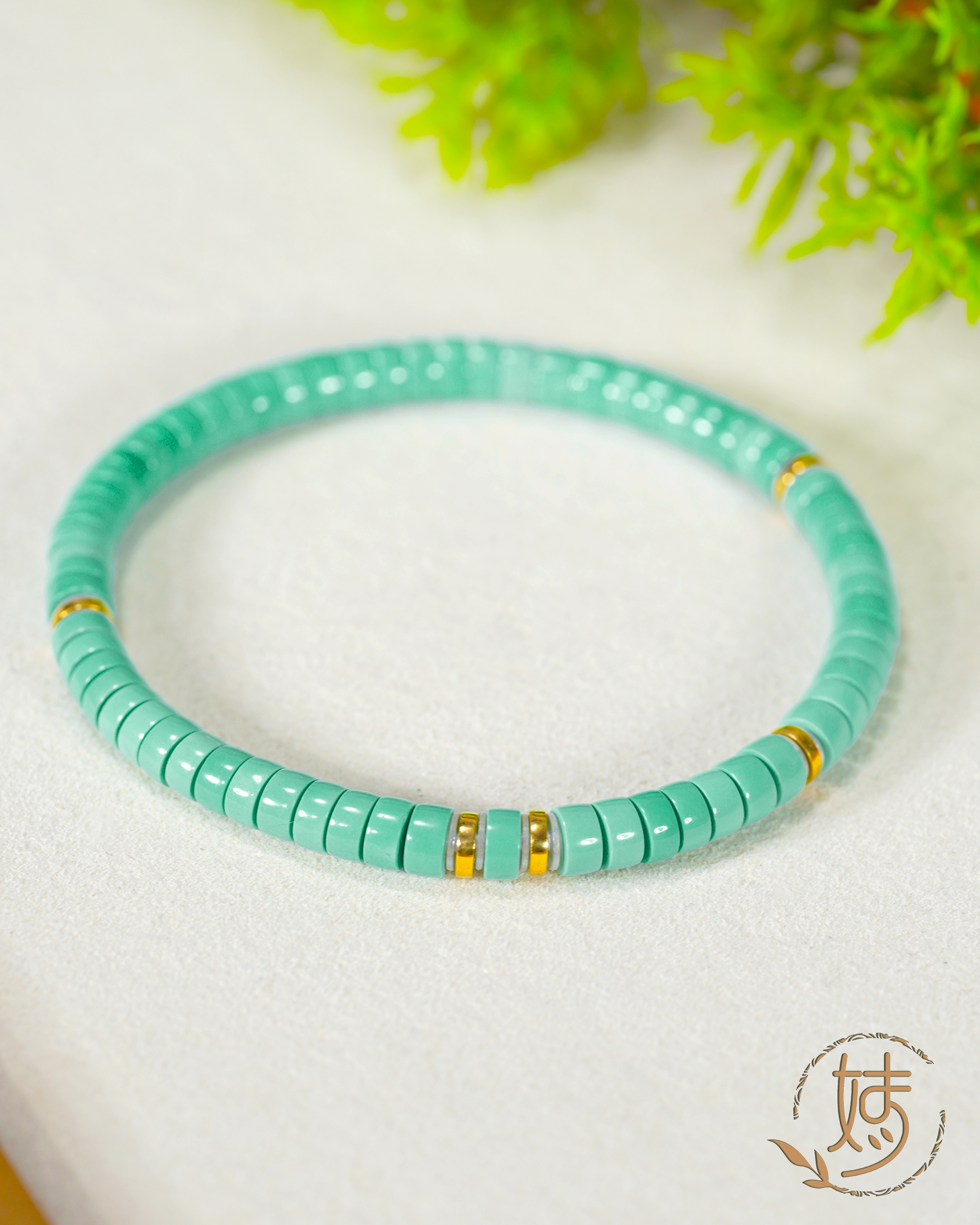 【婧婧精选】典藏 · 原矿奶绿色绿松石18k金DIY直切手串5mm+ 