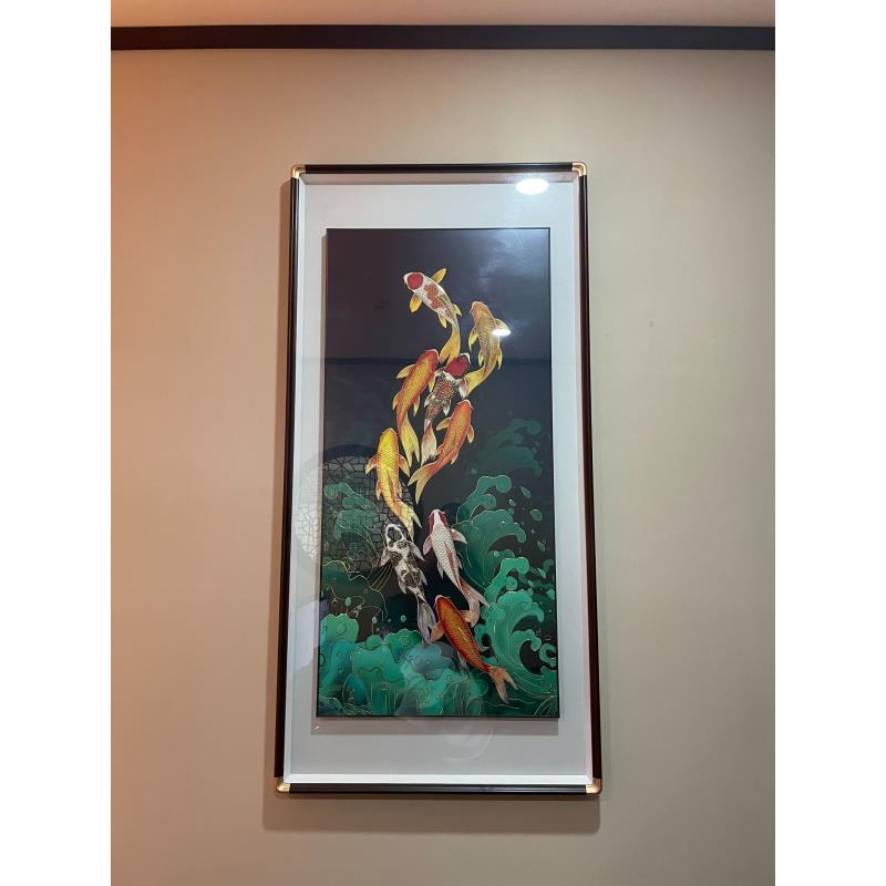 铜鑫铜亿《九鱼图》手工铜板雕刻 玄关画茶室餐厅挂画