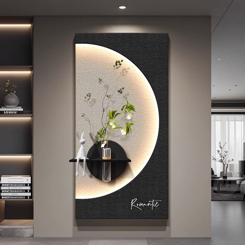 水培绿植走廊过道挂画高档月球壁灯画轻奢高级感入户门玄关装饰画