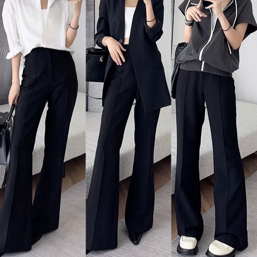 微喇女神裤秋冬休闲裤显瘦设计感气质时尚拼接薄款阔腿裤