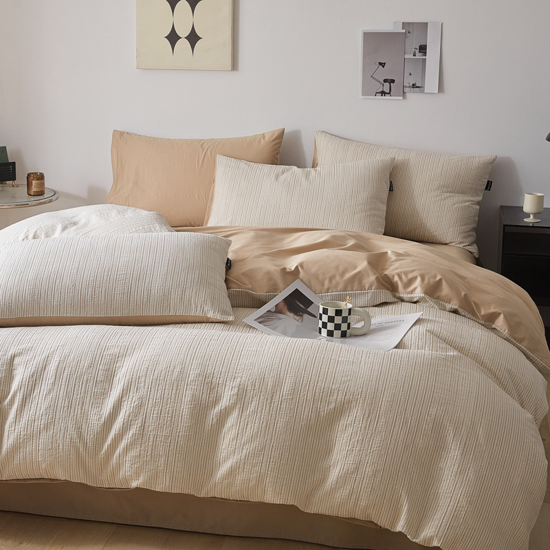 无印良品A类全棉水洗色织立体提花纯棉四件套