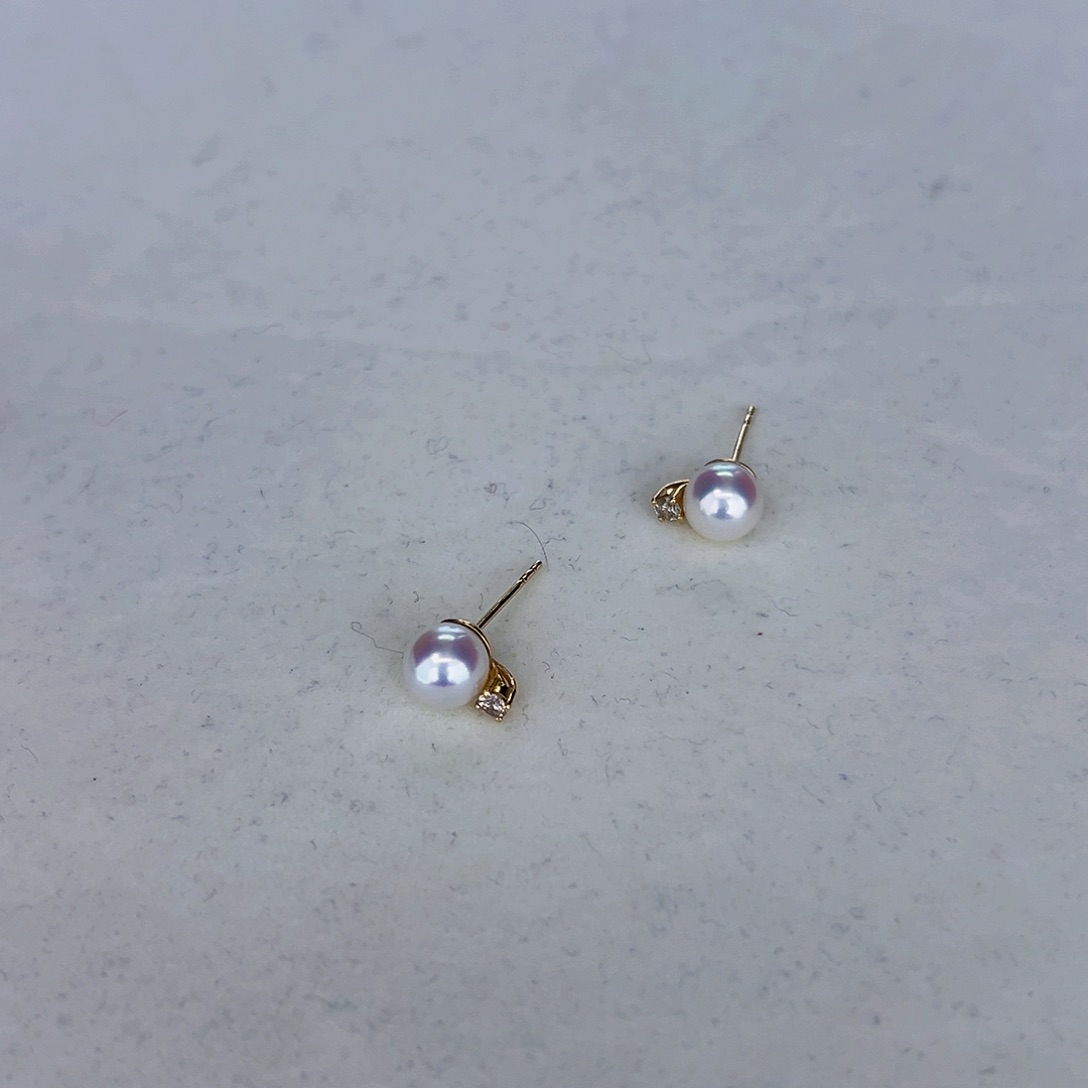 海水珍珠海水akoya王妃耳钉6-7mm18K金镶嵌H*1