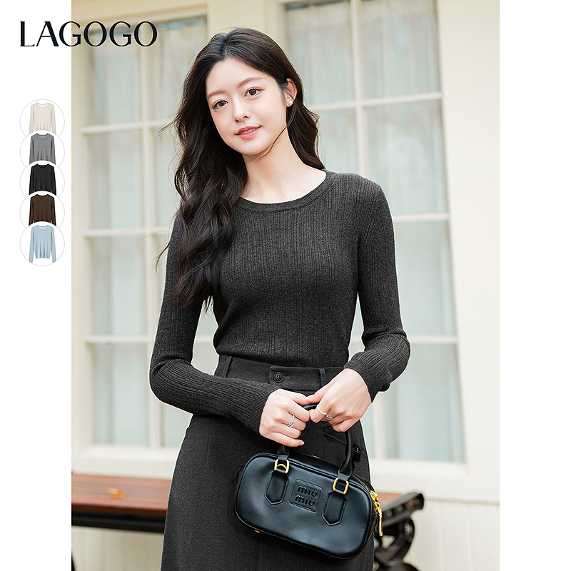 LAGOGO莫兰迪诗篇万能打底衫女拉谷谷2025年冬新款针织OCMM43XWR3