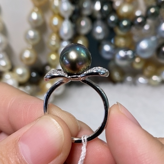 海水珍珠戒圈银S925镶嵌9.5