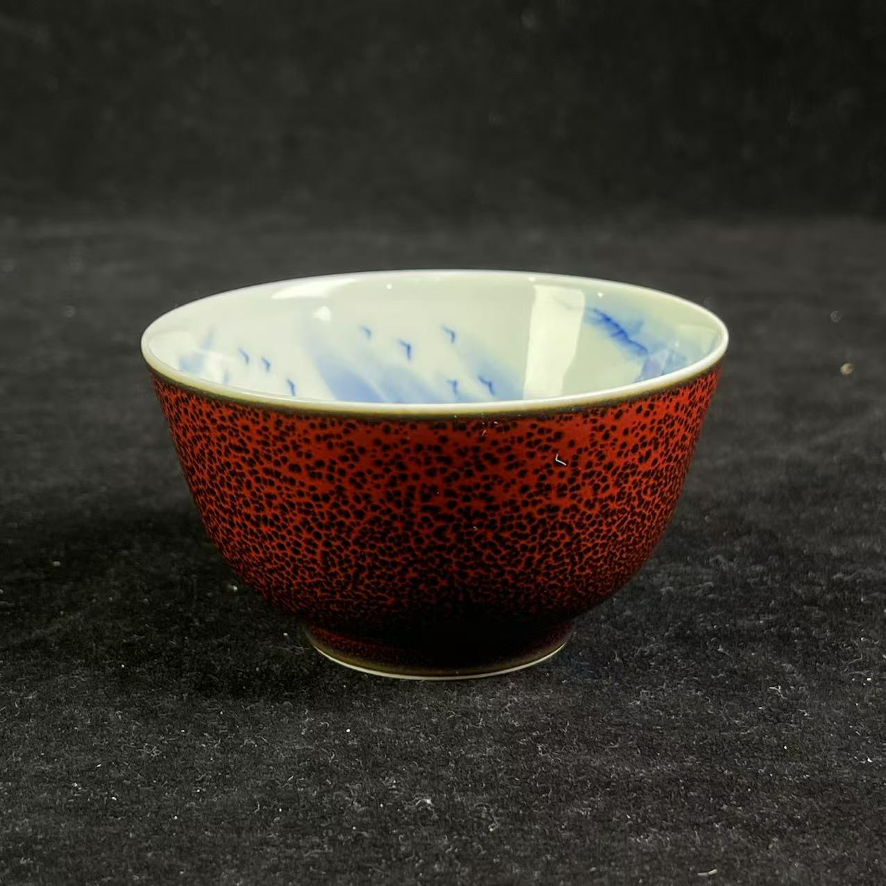 M内青花山水通景外郎红窑变纹杯