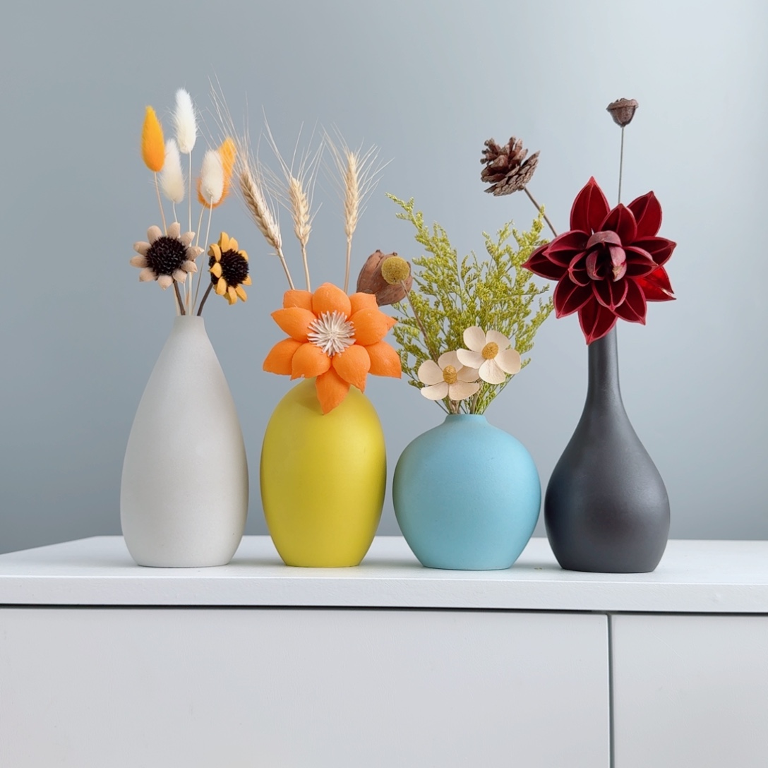 瓷片陶瓷花瓶摆件含花总高约20-30cm