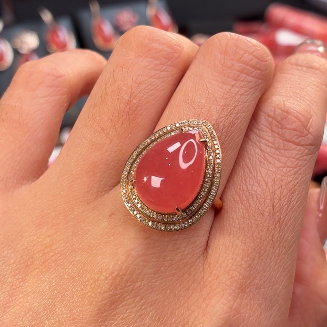 菱锰矿（红纹石）18K金镶嵌戒指