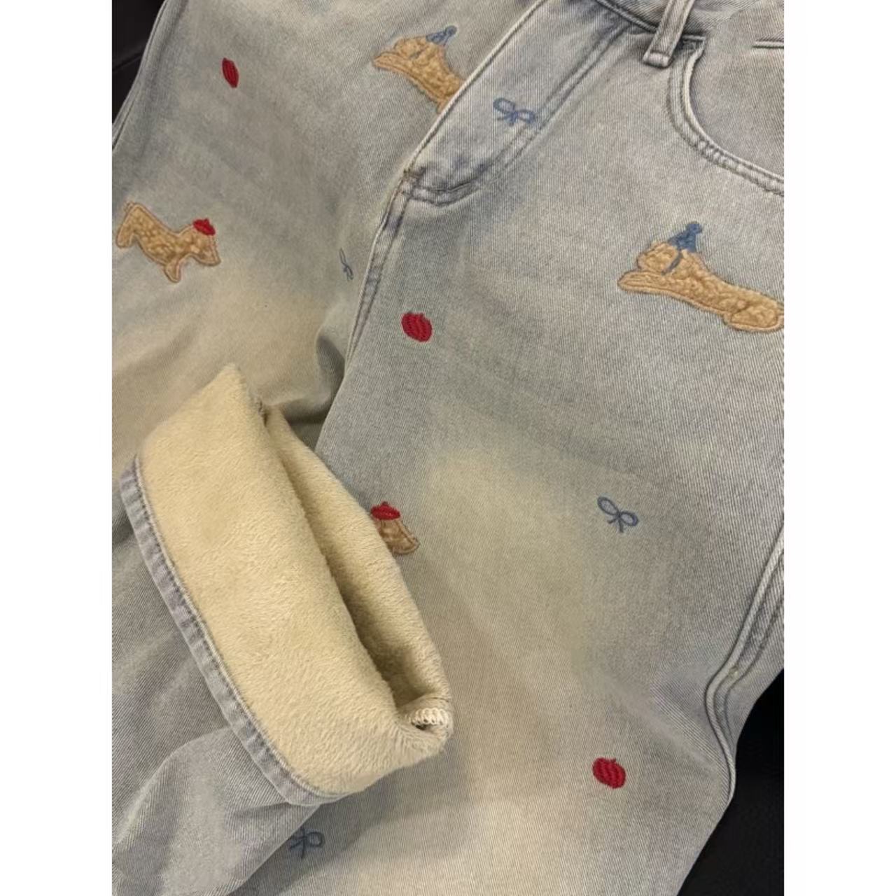 徐秋阳  腊肠狗牛仔裤（加绒）  百搭休闲设计感显瘦牛仔裤7953