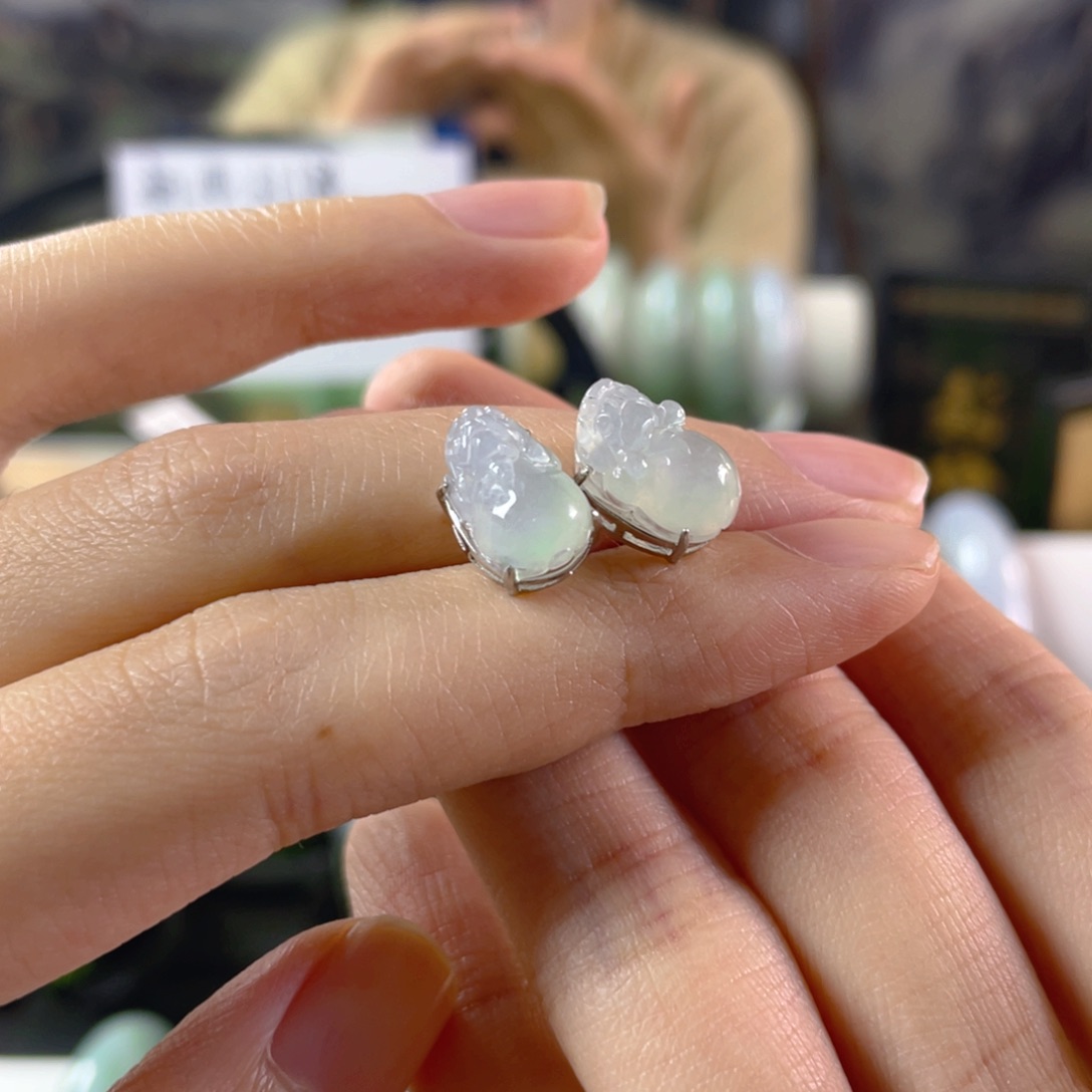 翡翠耳饰银S925镶嵌多样性发1