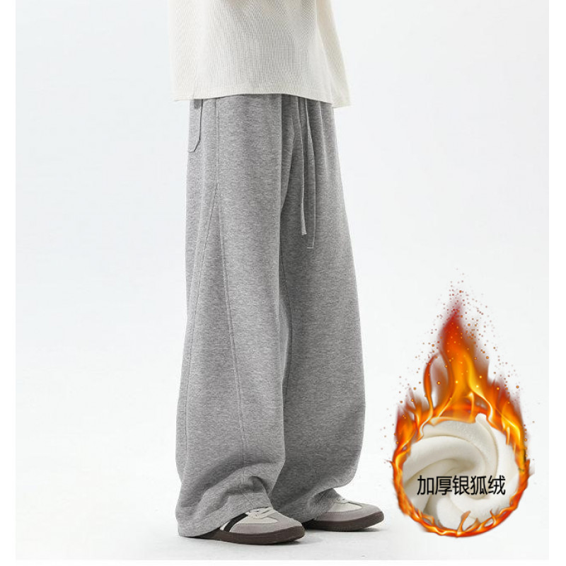 美式复古重磅加绒垂感弯刀裤棉秋季宽松百搭直筒阔腿拖地休闲卫裤