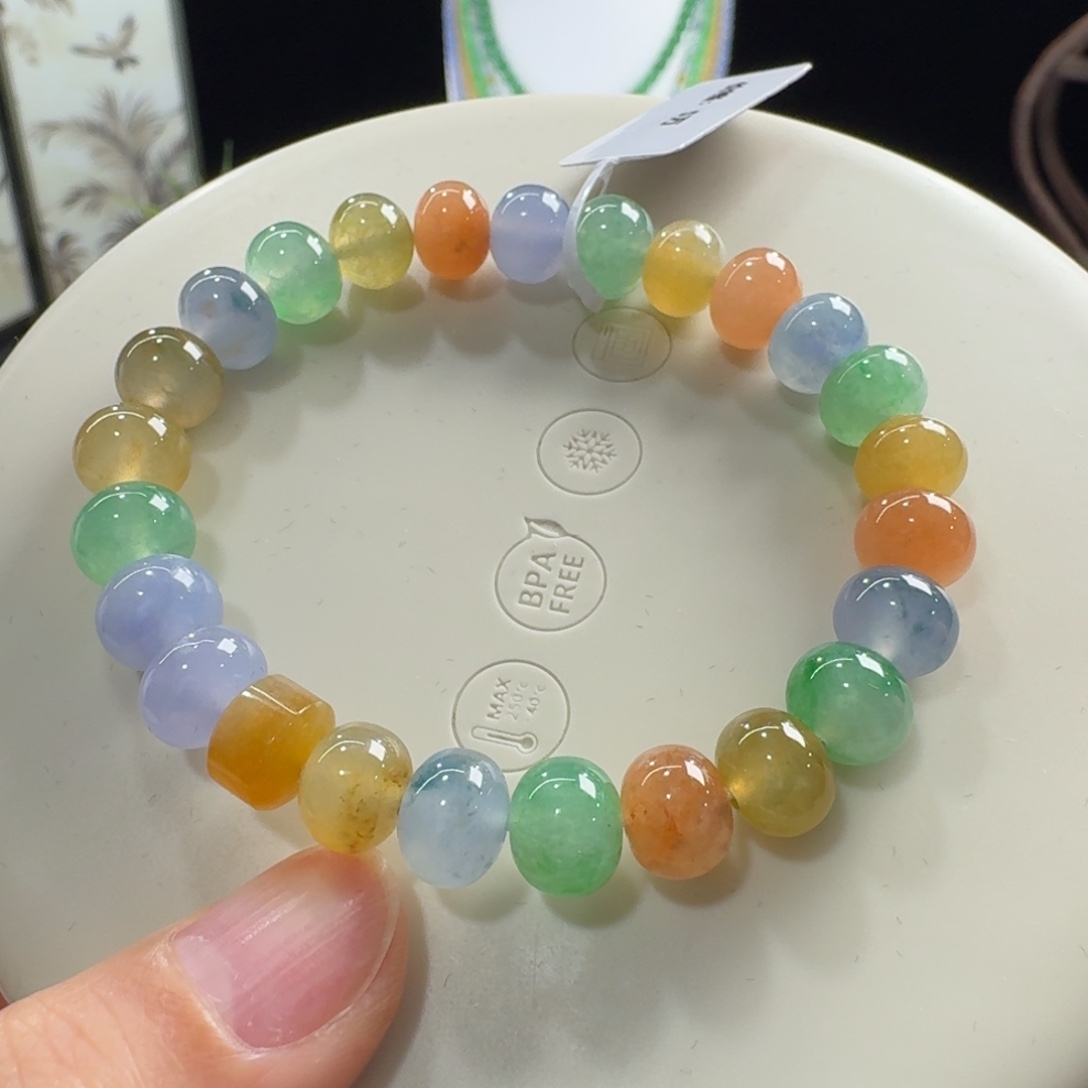 翡翠未镶嵌手链冰种浓彩多宝单圈9nm