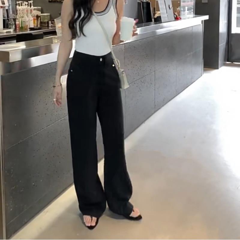 新新定制-女夏薄款宽松阔腿裤拖地裤流苏边牛仔裤180317