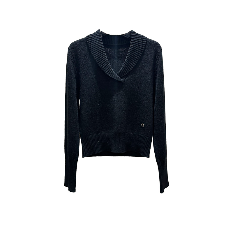  毛针织衫春秋V领休闲女针织上衣百搭毛衣翻领打底-2621