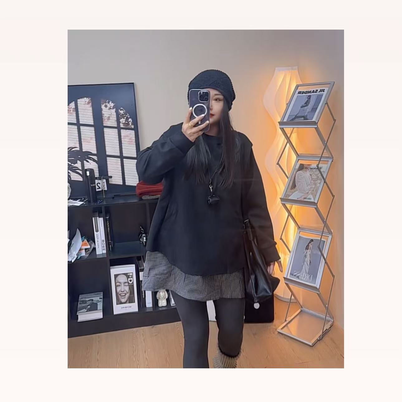 豆姐推荐   拼接假两件小格子卫衣