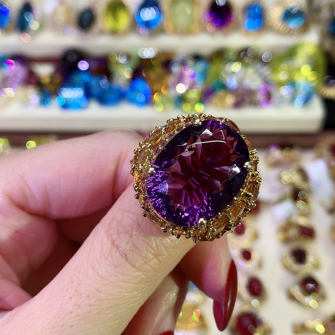 紫晶戒指银S925镀金镶嵌