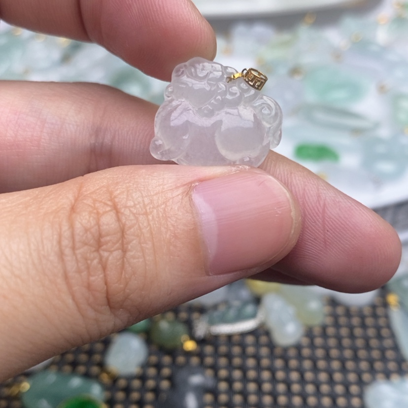 【闪购商品】翡翠18K金镶嵌吊坠(不含链)麒麟