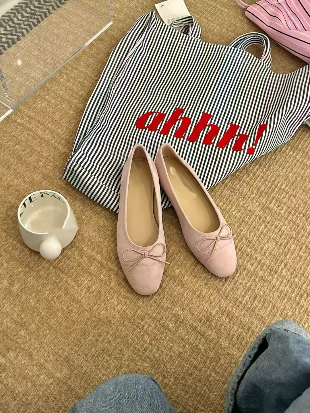 A芭蕾舞鞋韩版中口蝴蝶结方头单鞋温柔夏季欧若精灵风