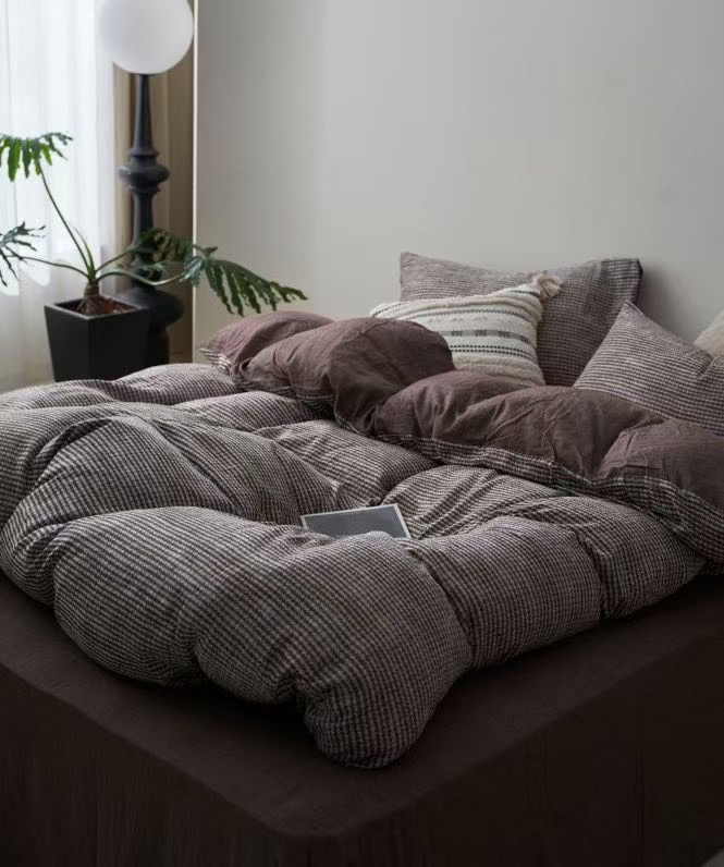 极简美式复古风色织提花四件套简约轻奢床上用品