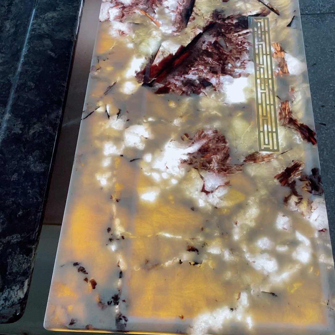 王***祺80*35雪山蓝奢石带灯光茶盘