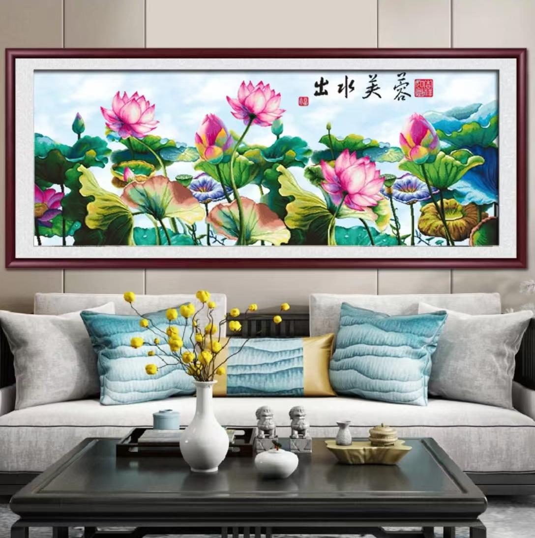 出水芙蓉十字绣51色新款线绣客厅大幅荷花简约简单手工绣diy大格