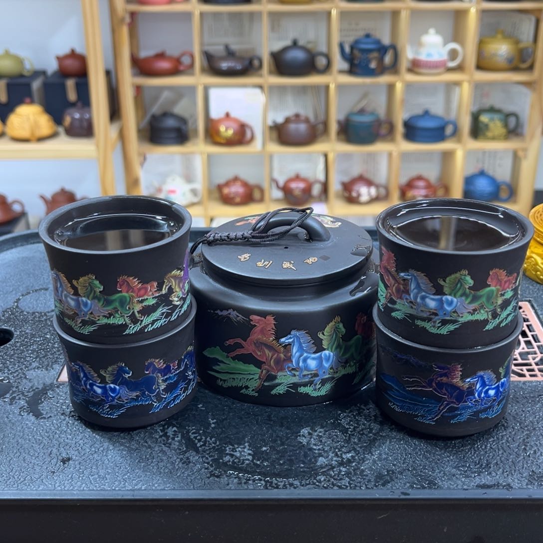 紫砂紫砂八骏马（一壶四杯）