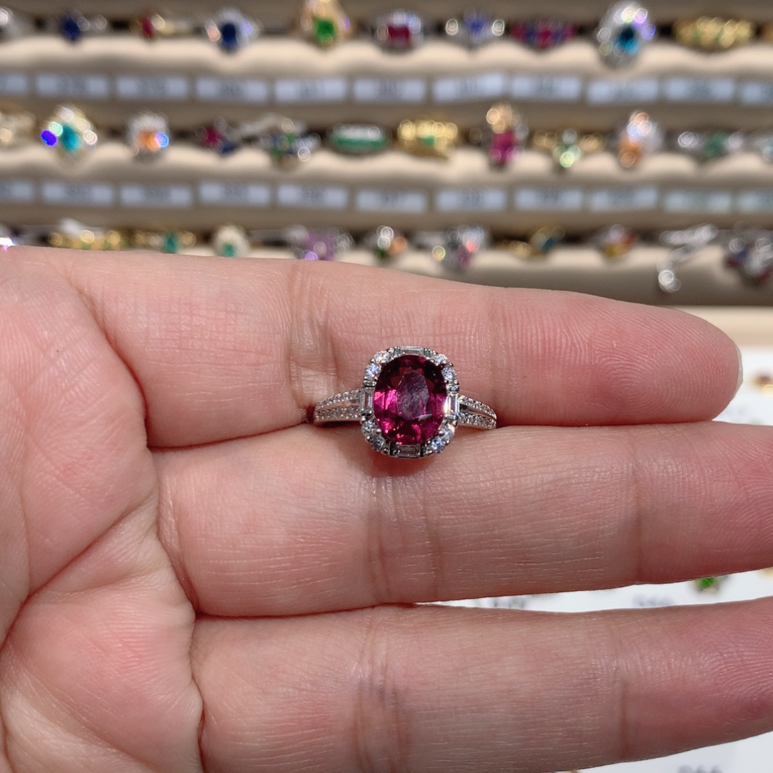 银S925镶嵌石榴石（紫牙乌）珠宝半成品戒指