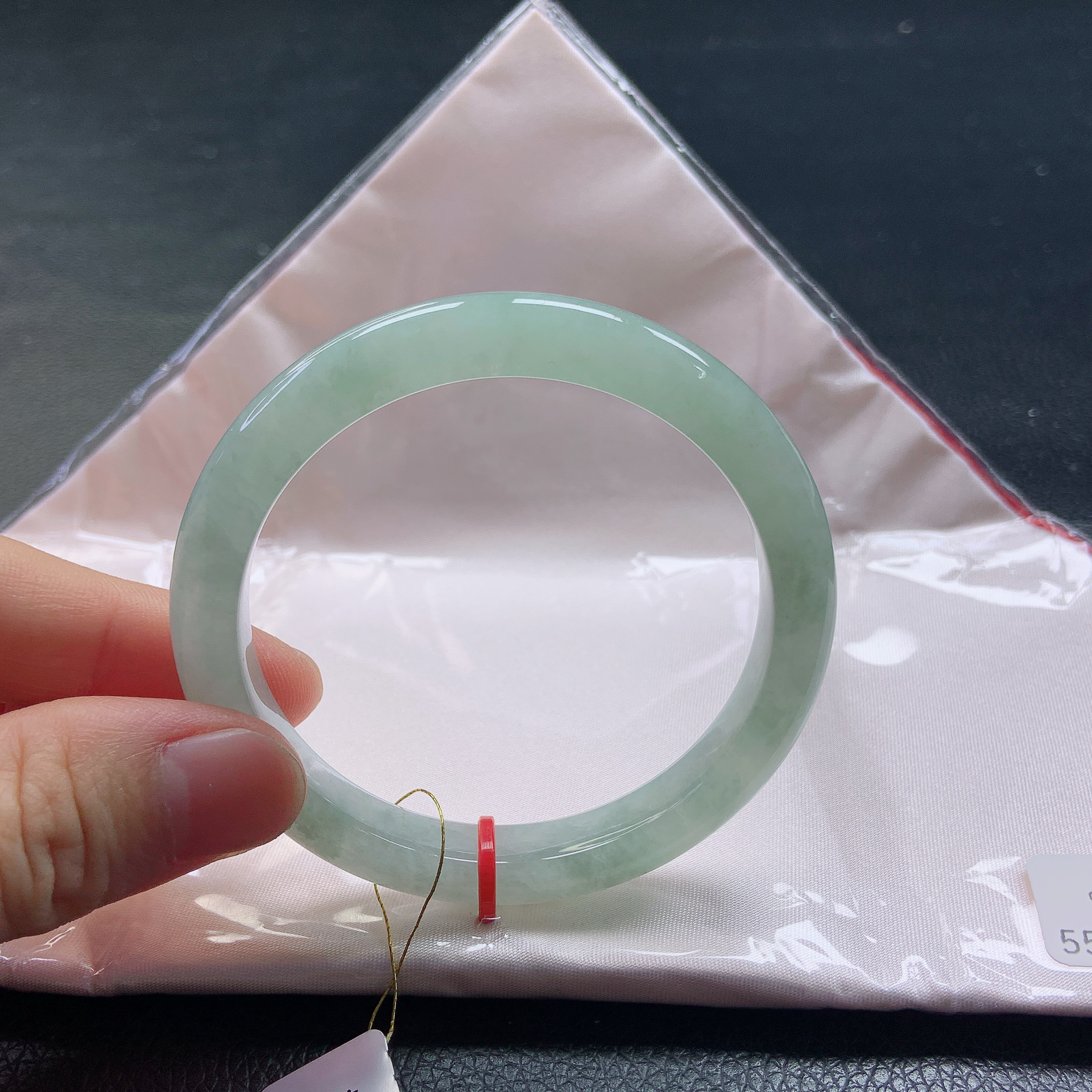 55➕圈冰润浅绿正圈泥鳅背手镯缅甸天然a货时尚