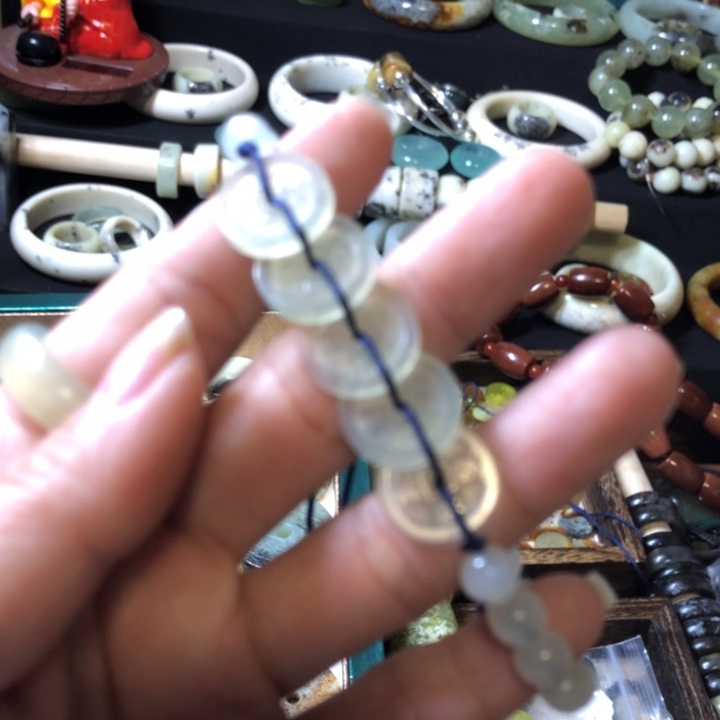 岫玉未镶嵌岫玉五帝钱手链