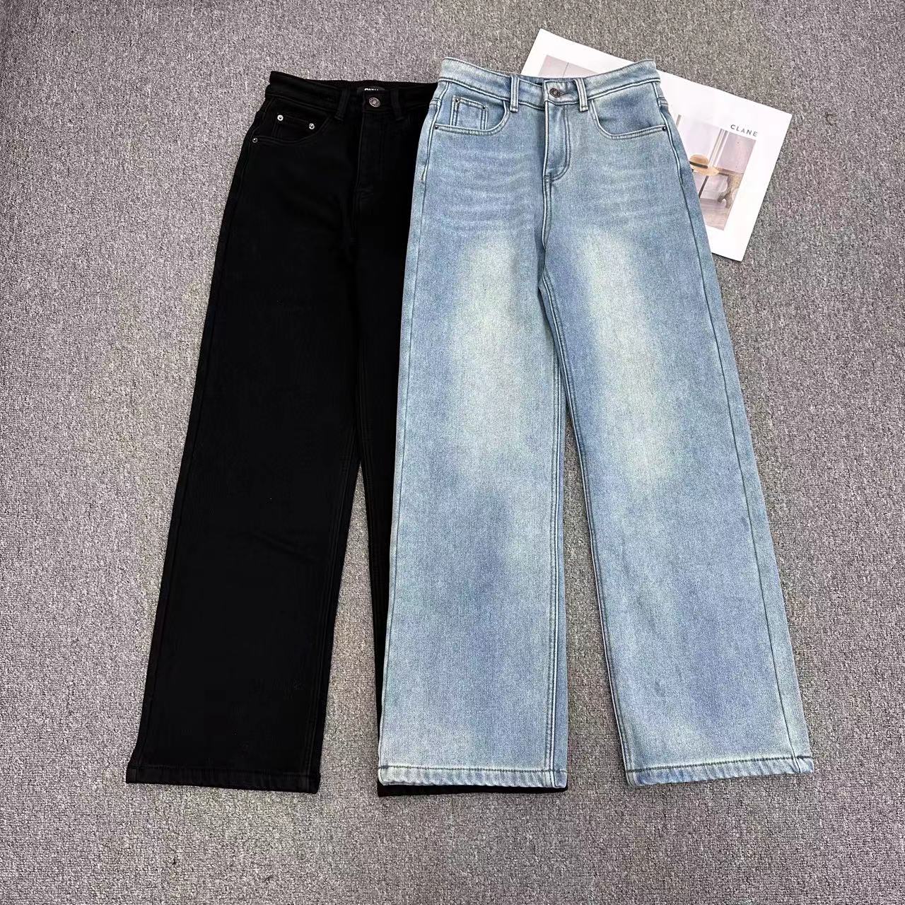 【周周家6940濮院冬季加绒牛仔裤保暖加厚女士街头风直筒裤