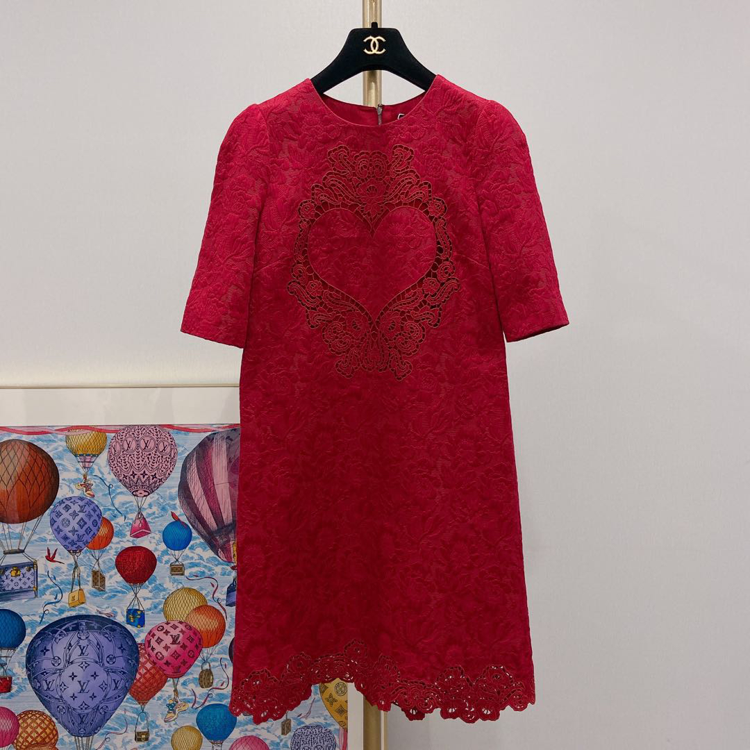 95新  DG红色桑蚕丝连衣裙 36码