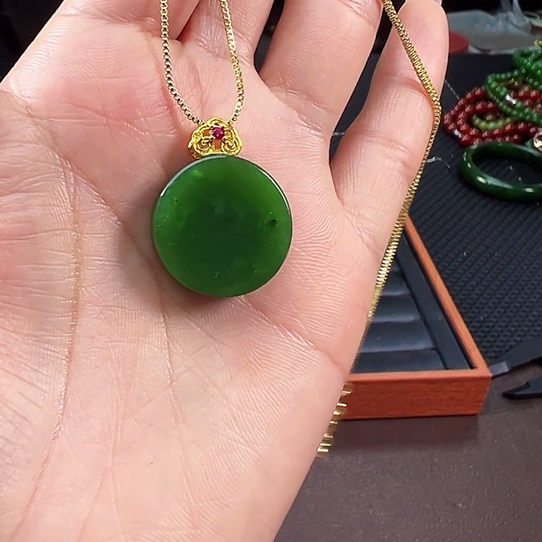 和田玉（碧玉）银S925镶嵌颈饰