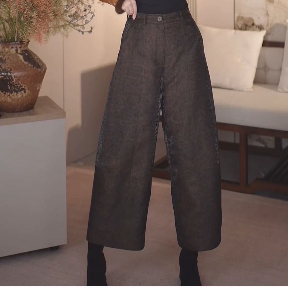 【语辰原创】YC 69925 新中式国风复古提花绵羊绒冬季阔腿裤