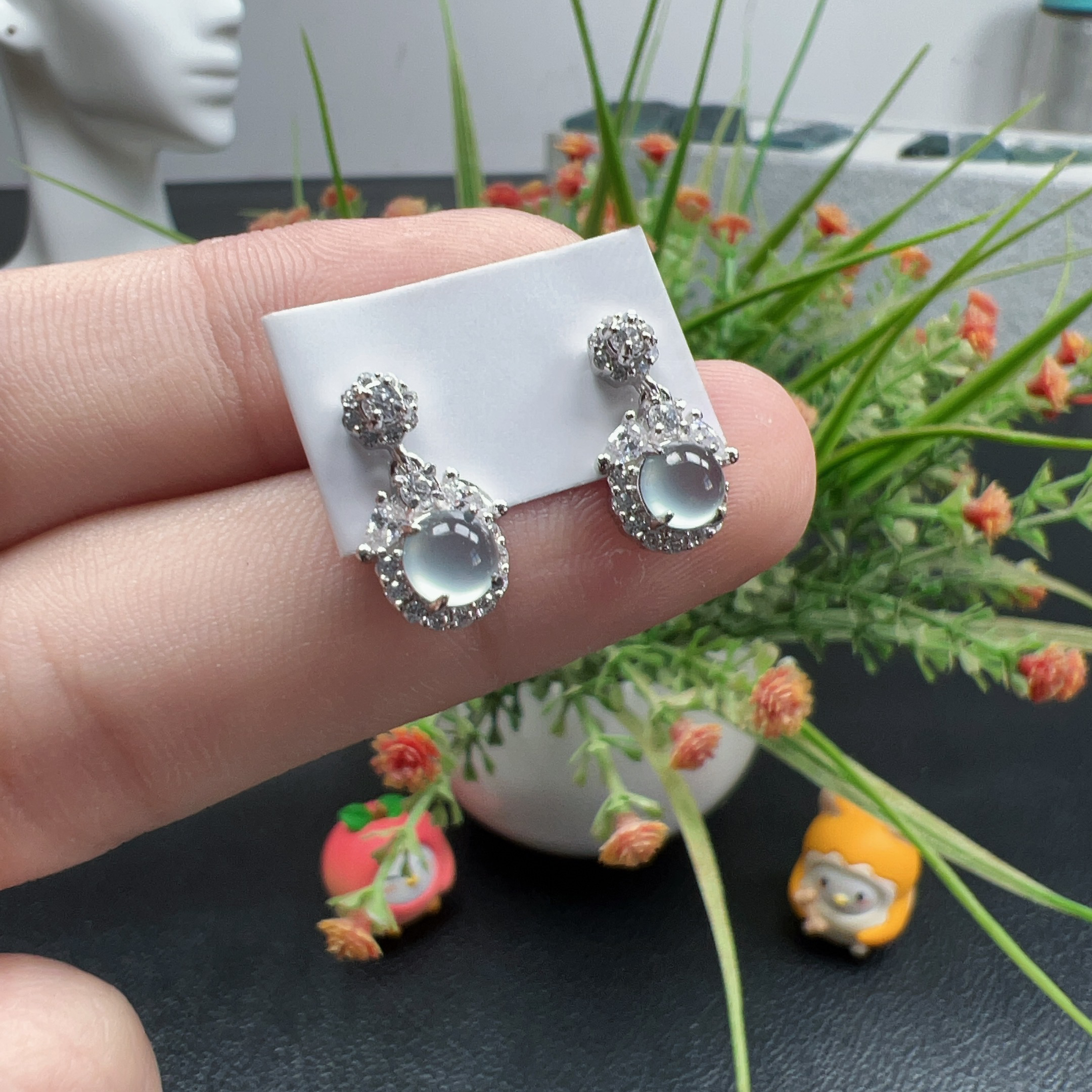 天然翡翠A货时尚高冰耳坠气质款5×5