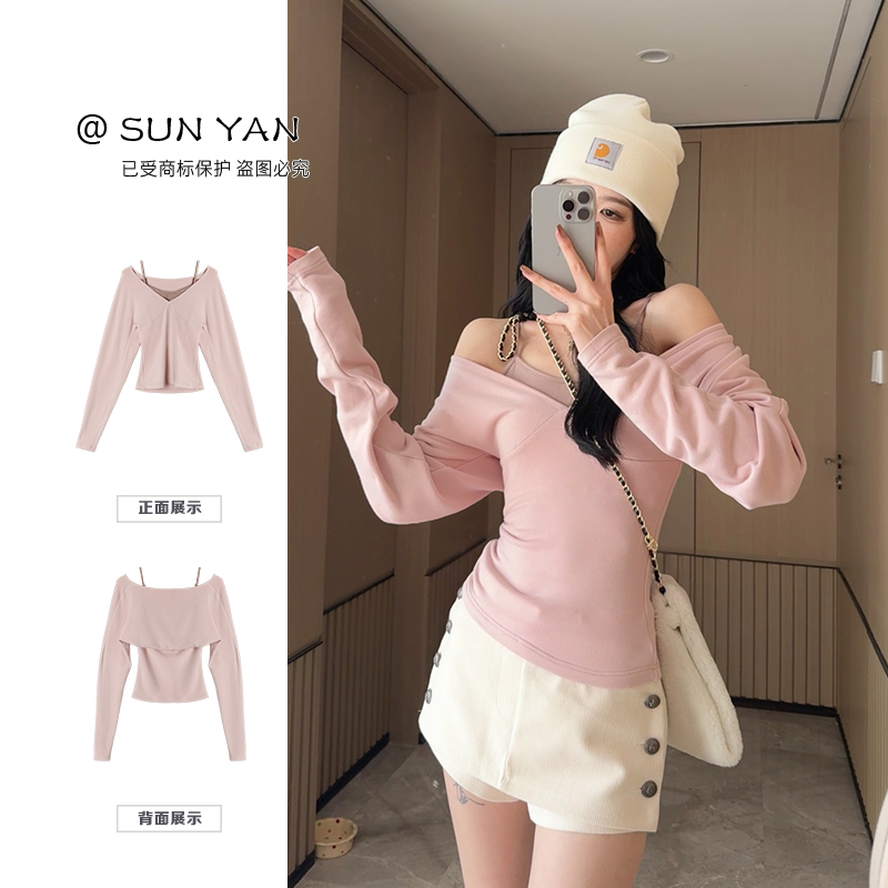 孙妍【叠影温存】假两件拼接磨毛针织打底衫女2025冬季