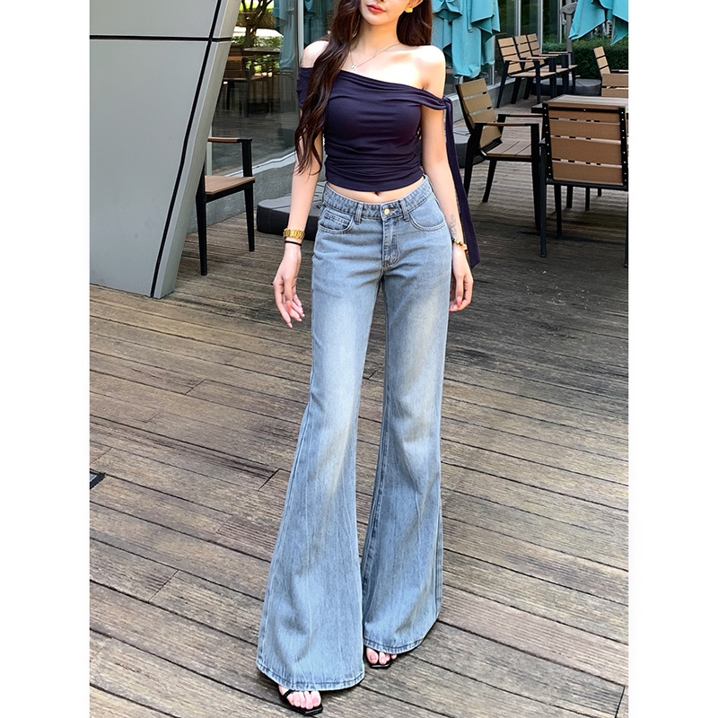 低腰不贴腿微喇牛仔裤女2025秋季新款极简风修身显瘦显腿长拖地裤