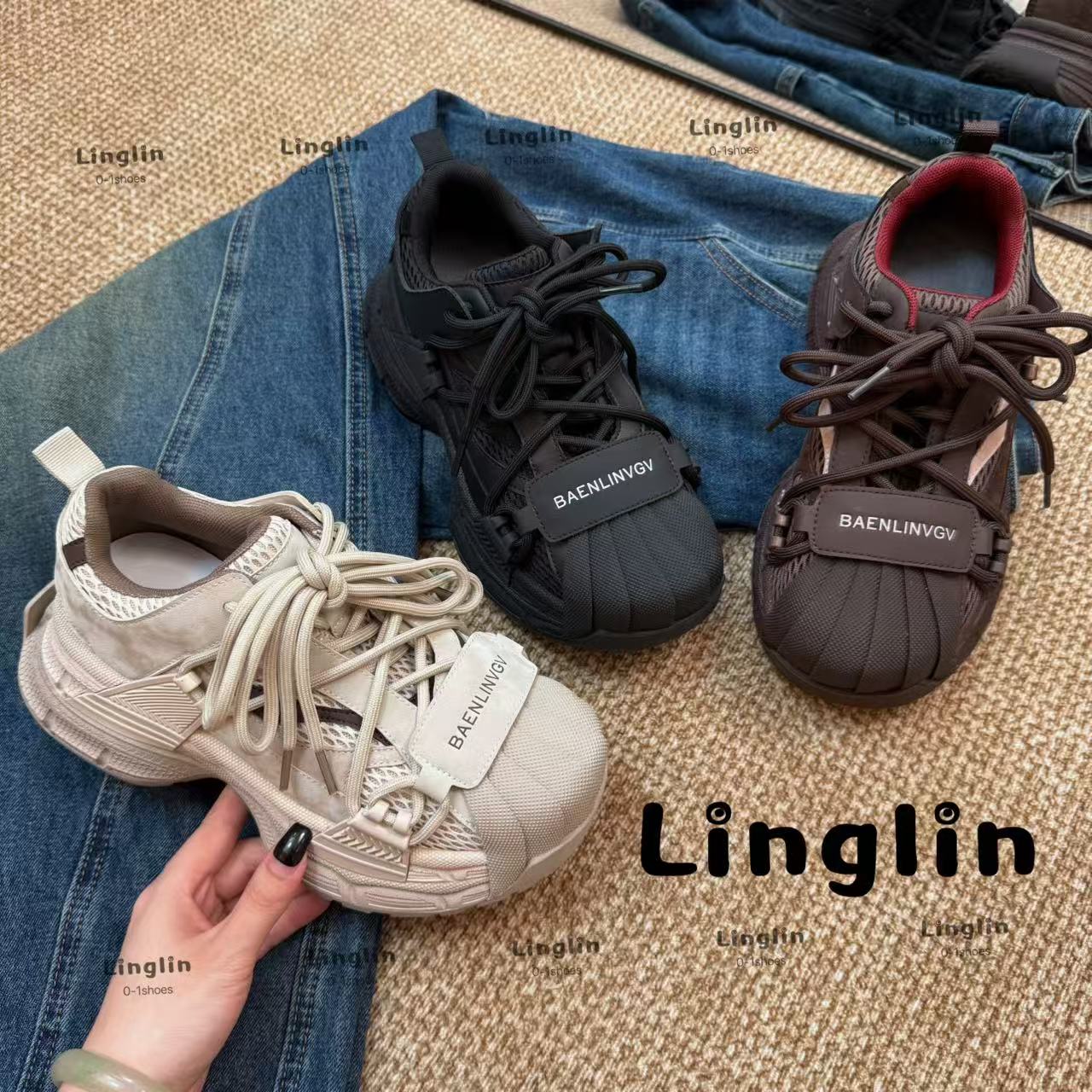 玲lin【云步】25新款贝壳头真皮绑带柔软时尚潮流欧街老爹鞋