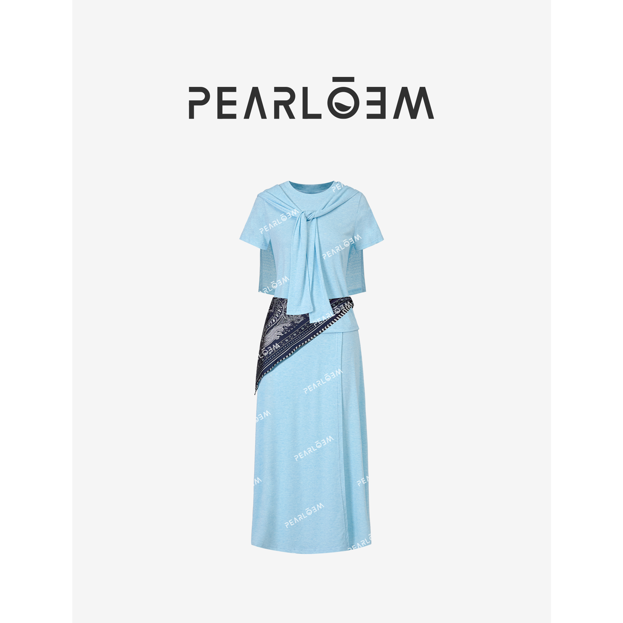 PEARLOEM【静谧云边】夏季清冷高级感简约披肩短袖+半身裙套装TR230