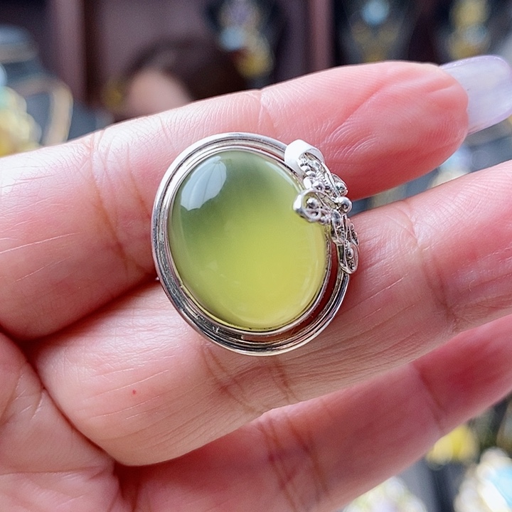 琥珀戒指银S925镶嵌戒指