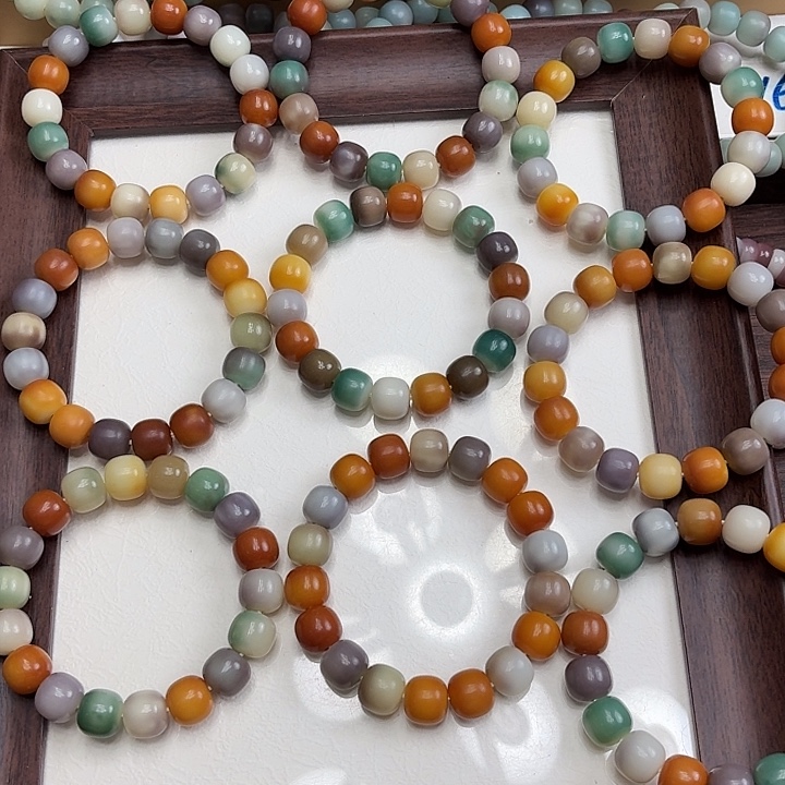 菩提根/象牙果手串卡14干磨桶珠绣花球