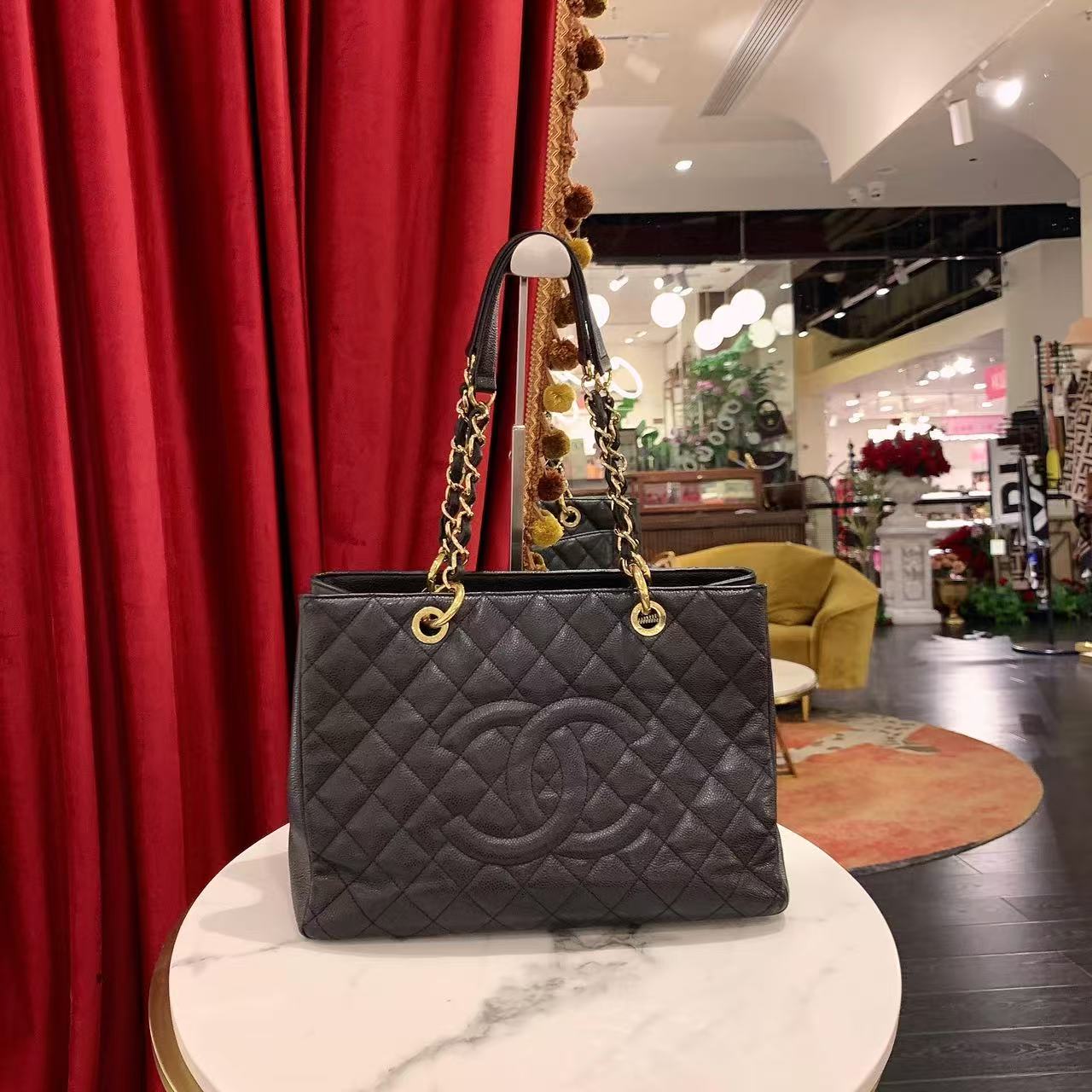 95新 Chanel/香奈儿 GGS香奈儿gst中号黑金荔枝单肩包/89521865