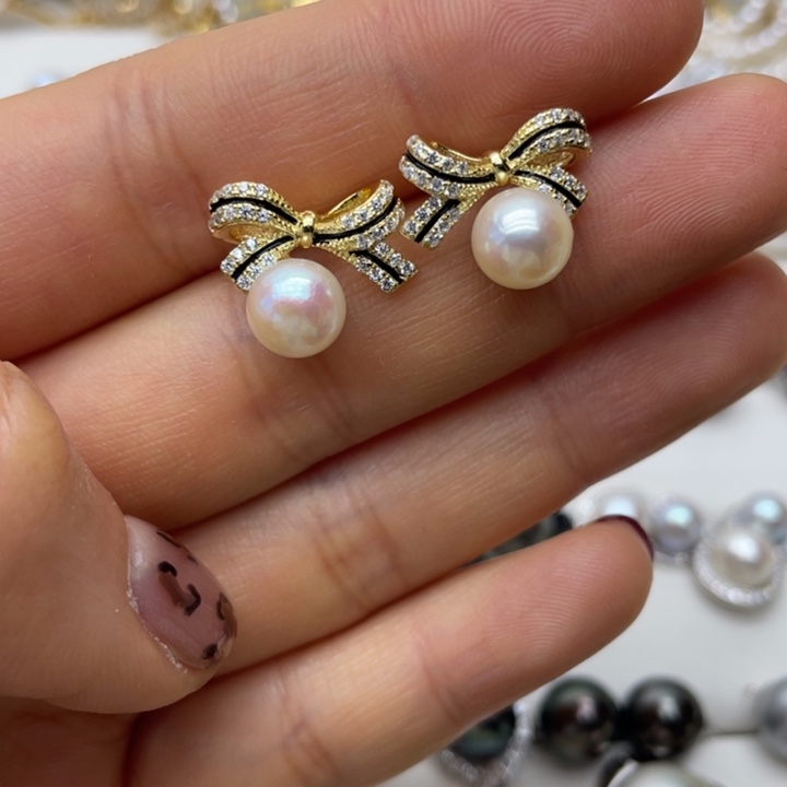 海水珍珠耳饰银S925镶嵌